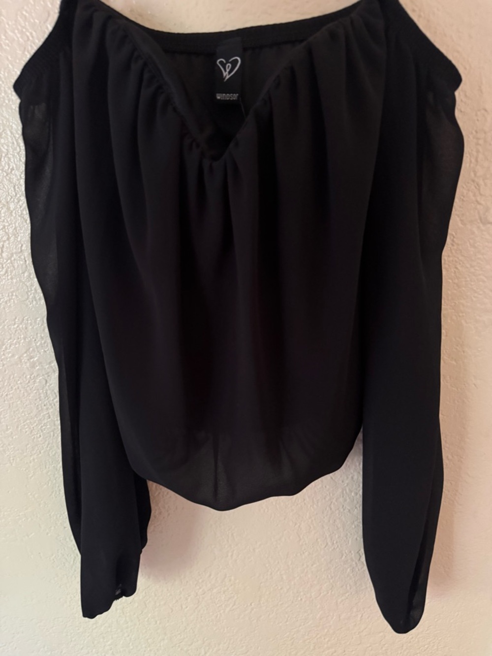 Windsor Black Off-Shoulder Long Sleeve Blouse - Sheer Overlay